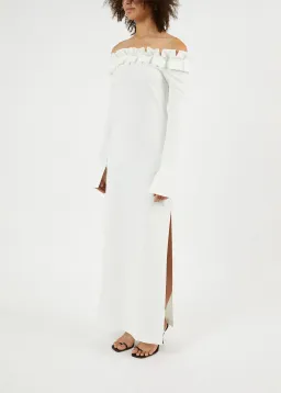 Aaizel Ruffle Off Shoulder Maxi Dress White Size 10 for rent on The Volte - image 2