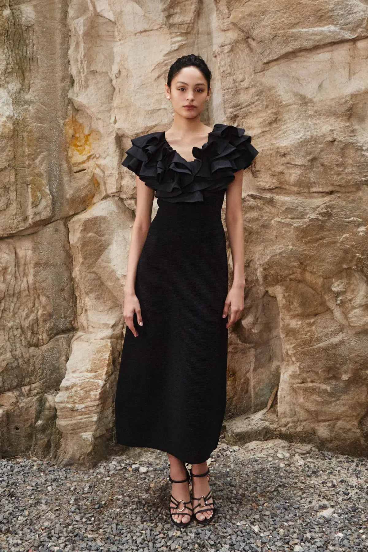 Aje Transcendent Ruffle Midi Dress Black Size L/Au 12 - Image 1