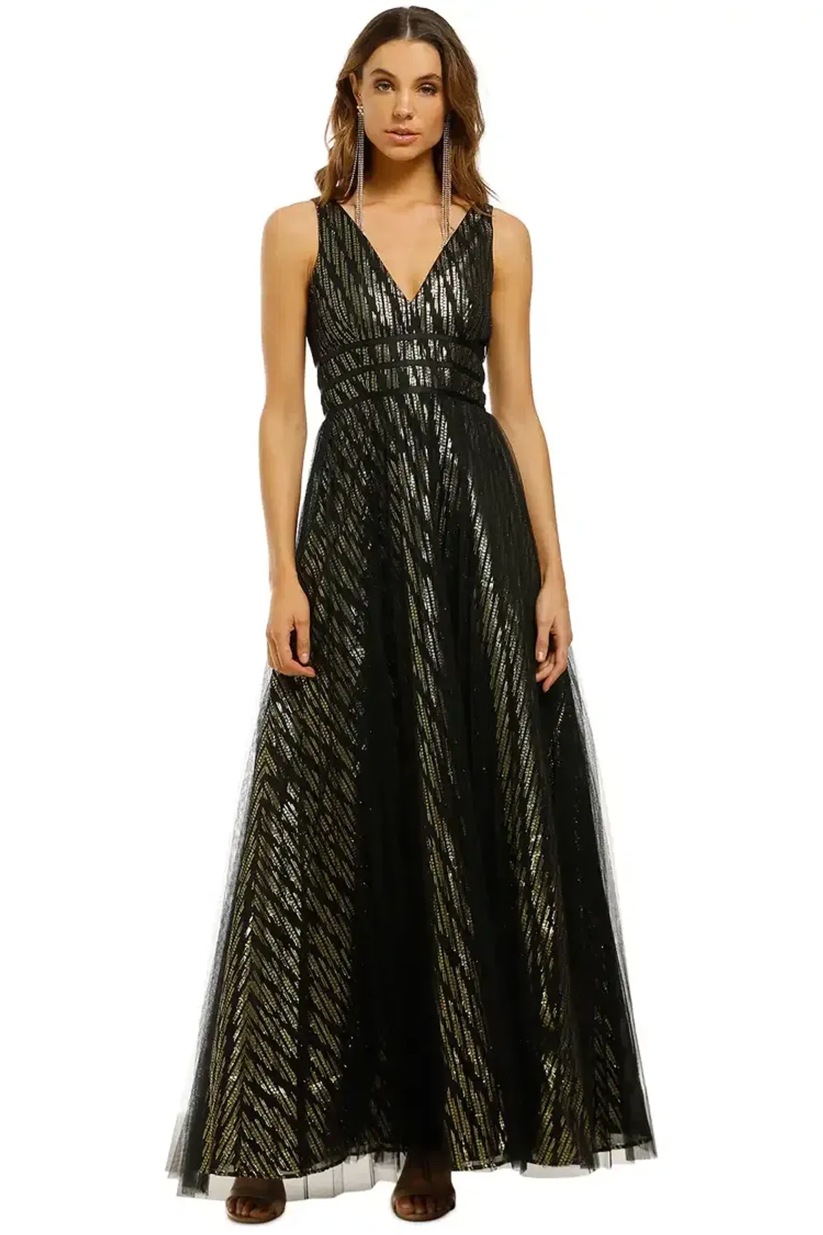 Montique Mirabella Lurex Gown Black and Gold Size 10 - Image 1