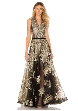Bronx and Banco Golden Rose Gown Gold/Black Floral Size 8 for rent on The Volte - image 1