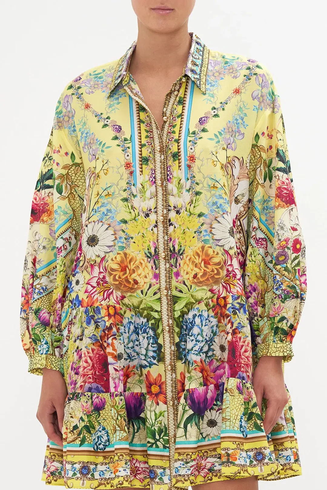 Camilla Birds and The Bees Tiered Shirt Mini Dress Floral Size L / AU 14 for rent on The Volte - main image