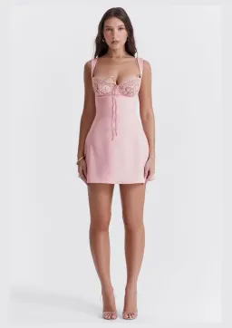 House of CB Adriana Satin and Lace Mini Dress Pink Size L / AU 12 for rent on The Volte - image 1