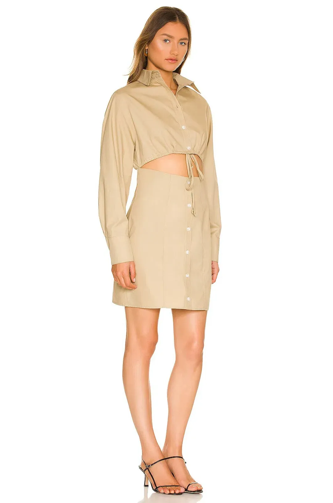 Matthew Bruch Cutout Mini Shirt Dress Beige Size 8 for rent on The Volte - main image