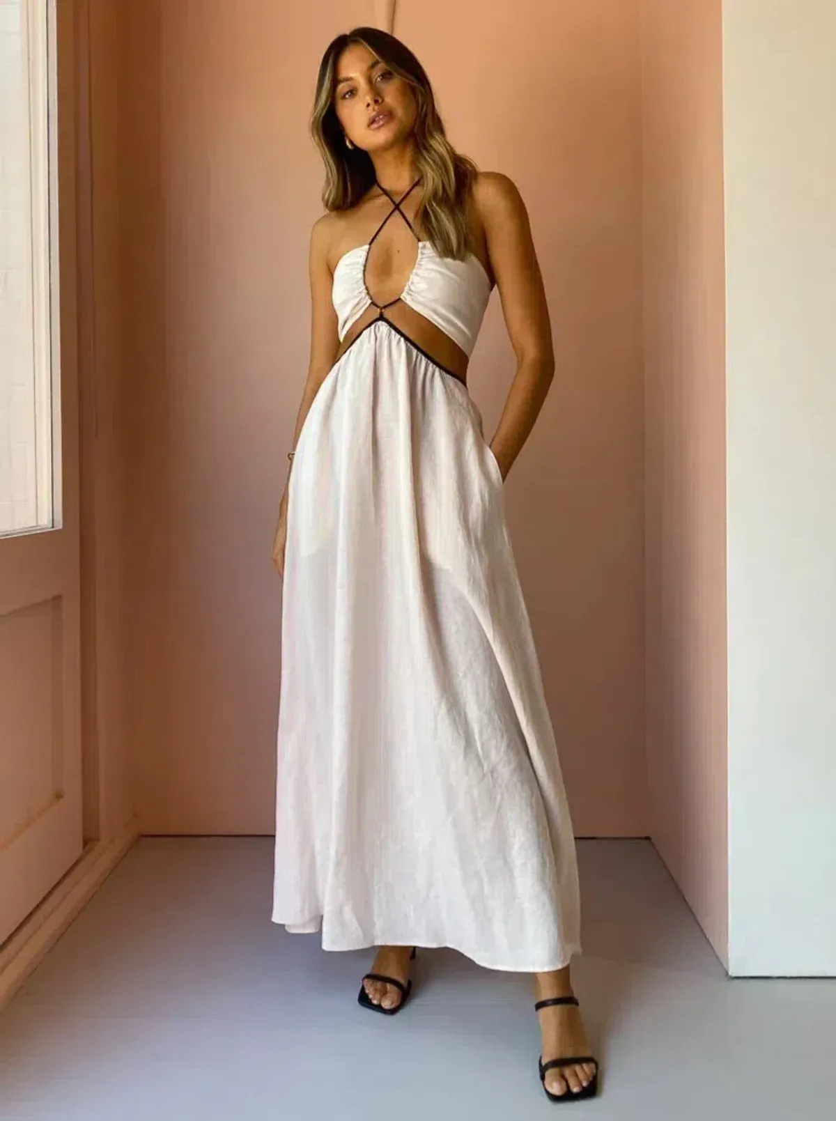 Bec & Bridge Noelle Cut Out Maxi Dress in Natural Size S/Au 8 - Image 1