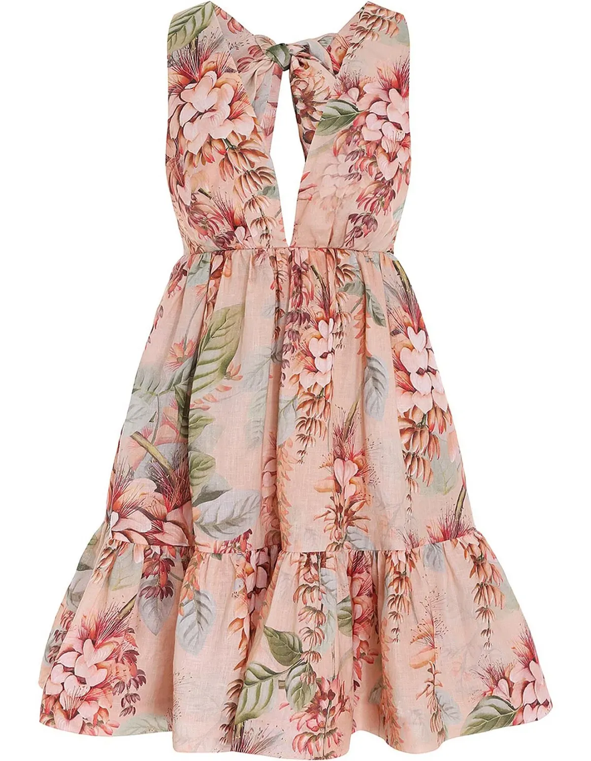 Zimmermann Candescent Plunge Neck Mini Dress in Coral Tree Print Size 6 - Image 4