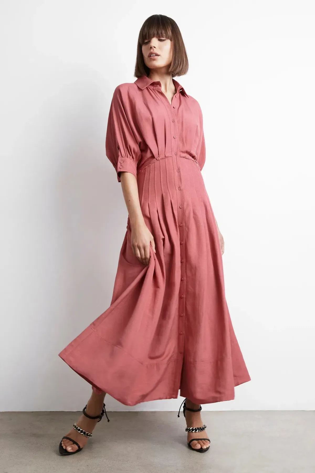 Aje Nova Shirt Midi Dress Dusty Rose Size 8 for rent on The Volte - main image