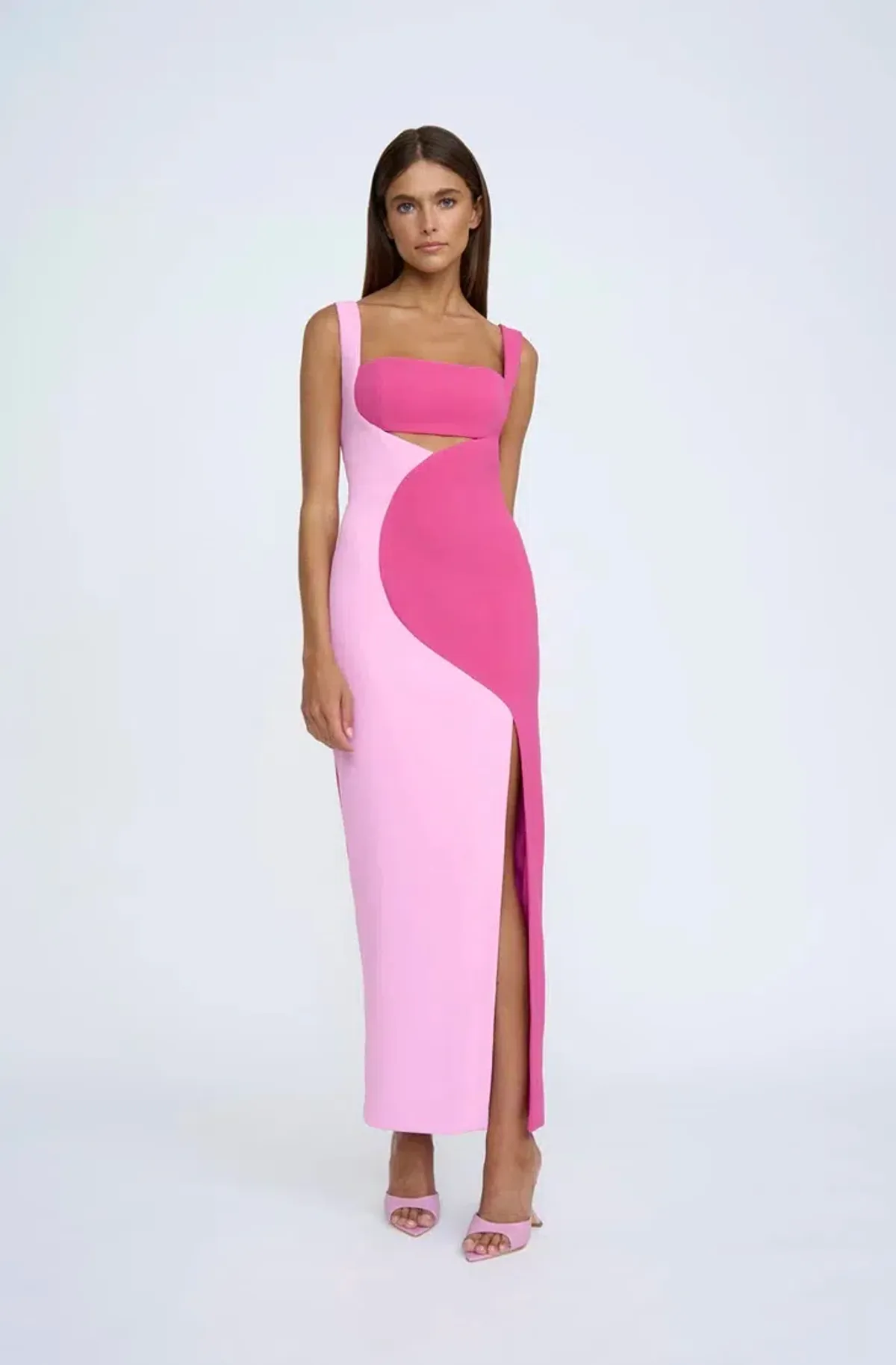 By Johnny Caterina Two Tone Curve Midi Dress Pink Size 8 for rent on The Volte - main image