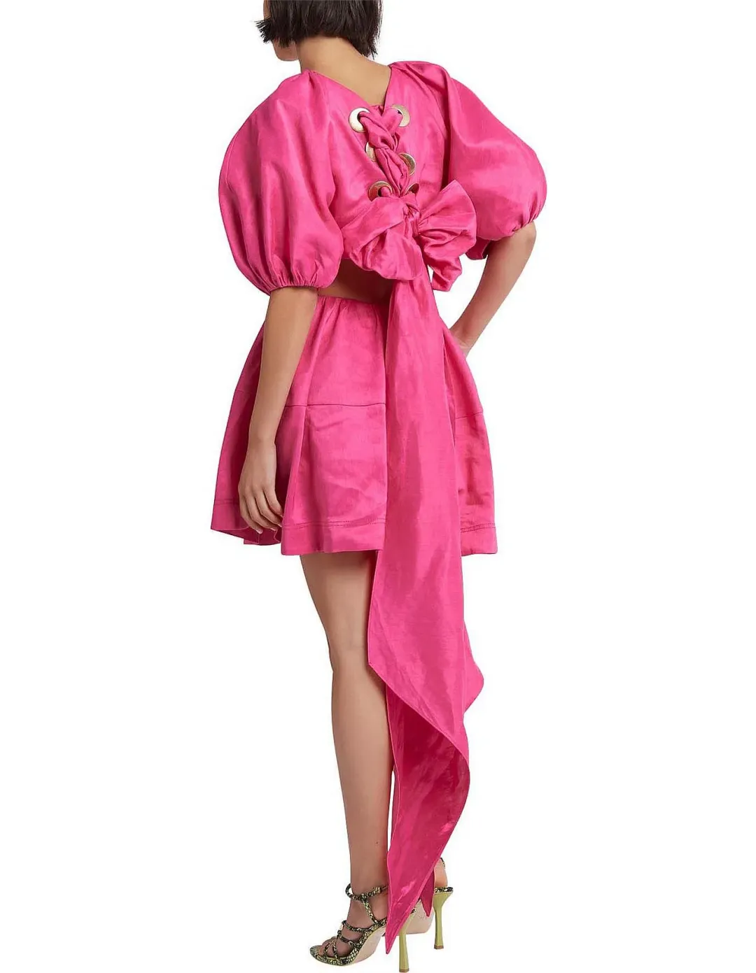 Aje Admiration Lace Up Mini Dress Pink Size 10 for rent on The Volte - main image