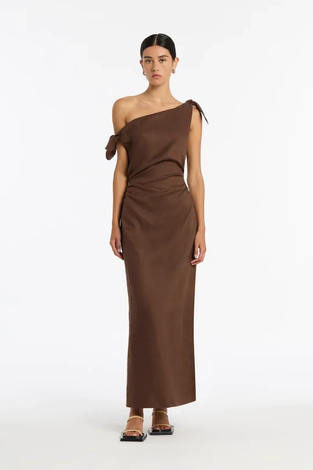 Sir the Label Bettina off Shoulder Dress in Chocolate Size AU 8 for rent on The Volte - main image