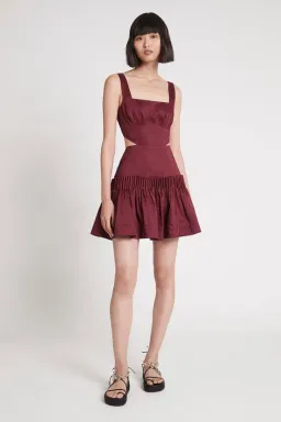 Aje Audette Pleated Mini Dress Burgundy Size 10 for rent on The Volte - image 1