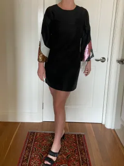 Gorman Batwing Shift Mini Dress with Sequin Sleeves Black Size 10 for rent on The Volte - image 2