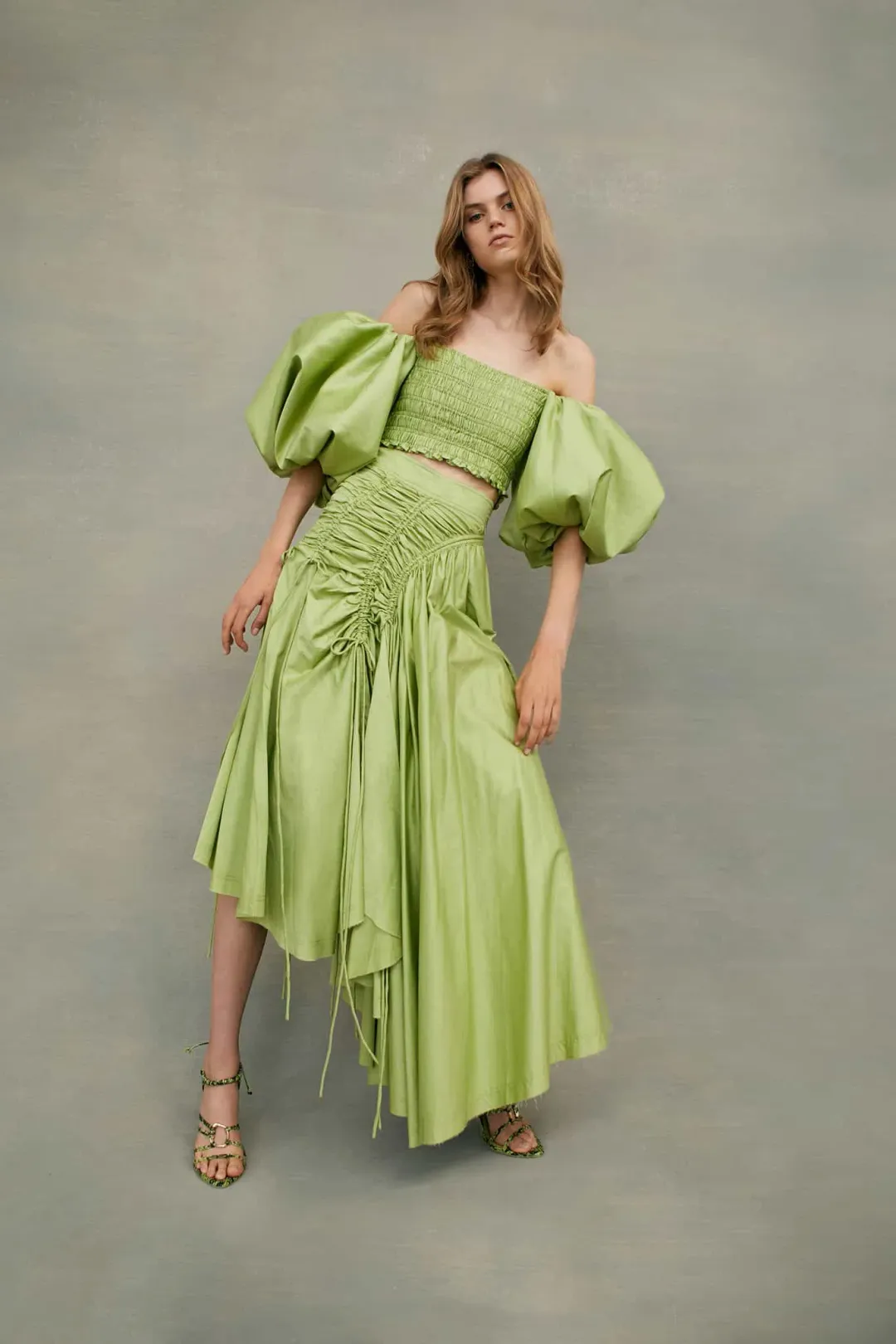 Aje Siren Drawstring Midi Skirt Green Size 10 for rent on The Volte - main image