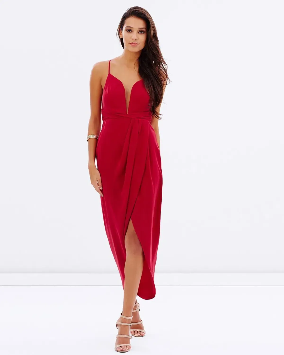 Shona Joy Plunged Cross Back Dress Red Size 10 for rent on The Volte - main image