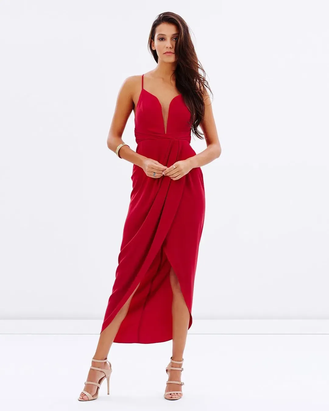 Shona Joy Plunged Cross Back Dress Red Size 10 for rent on The Volte - main image