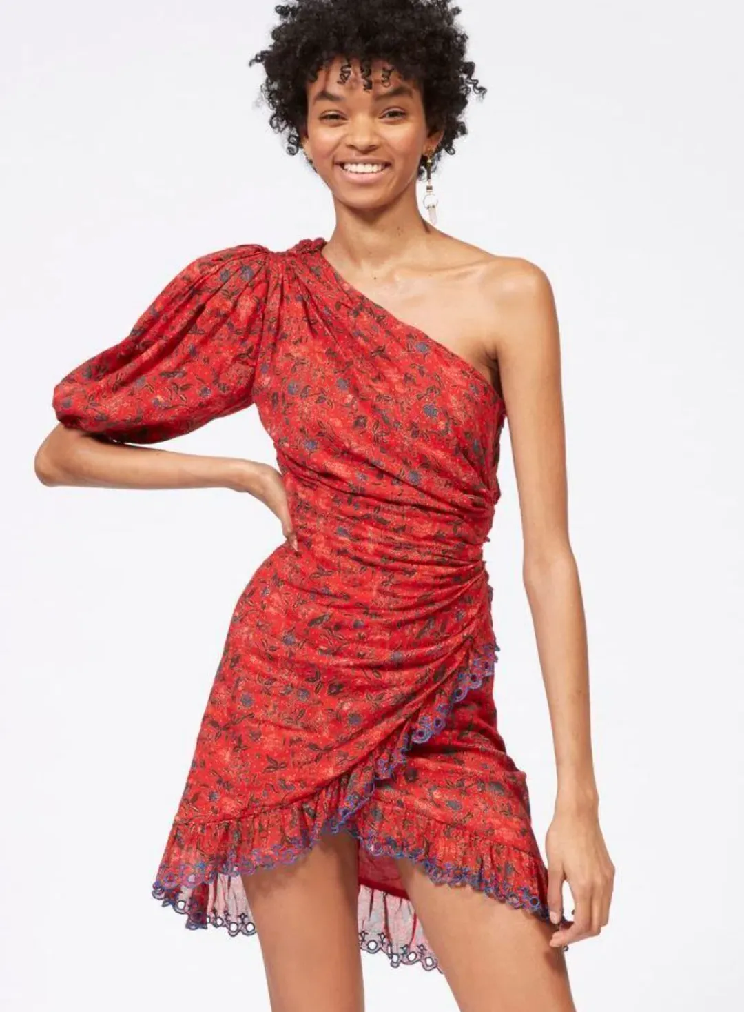 Isabel Marant Etoile Esther One Shoulder Mini Dress Red Size 6 for rent on The Volte - main image
