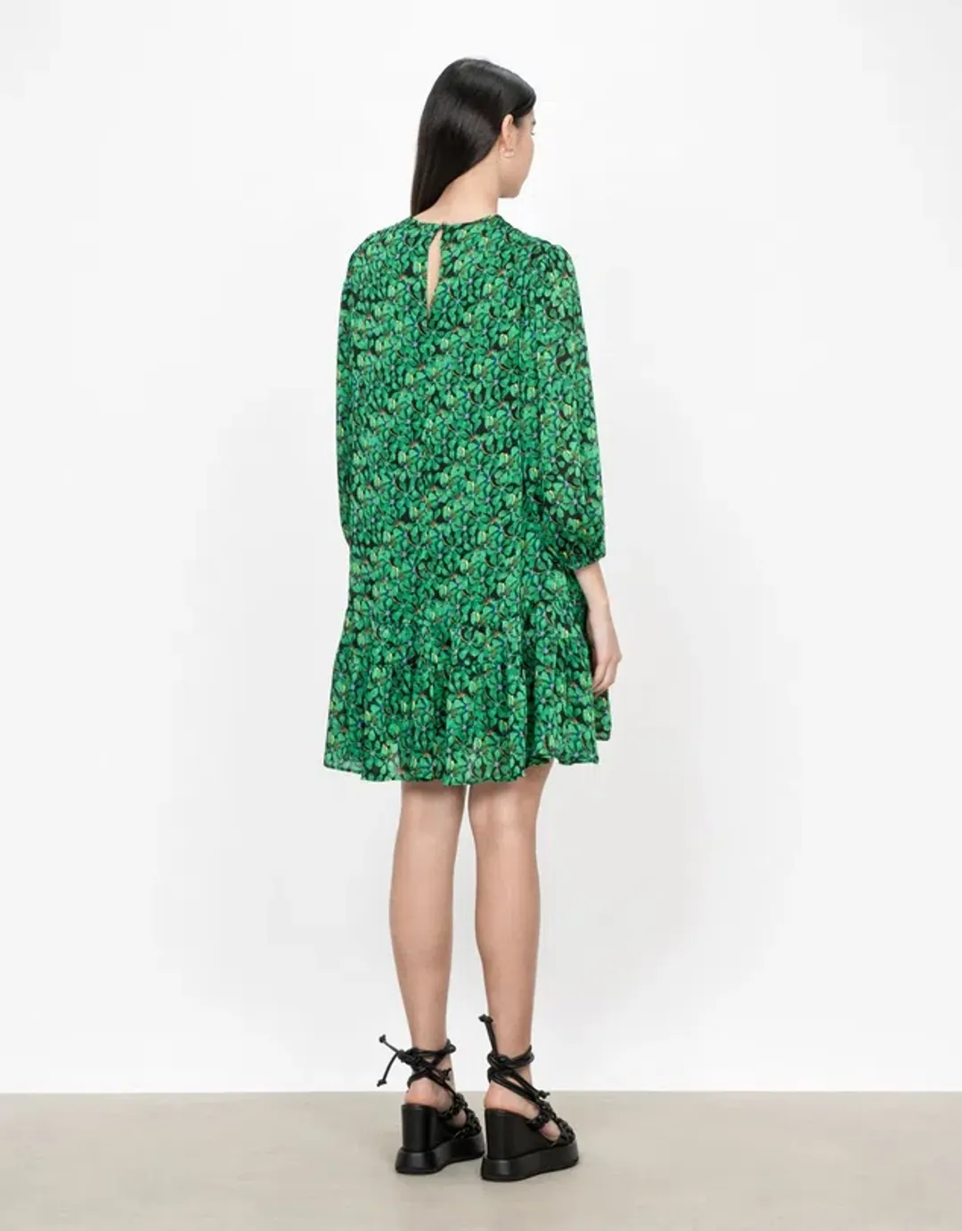 Veronika Maine Clover Print Swing Mini Dress Clover Green Size AU 10 for rent on The Volte - main image