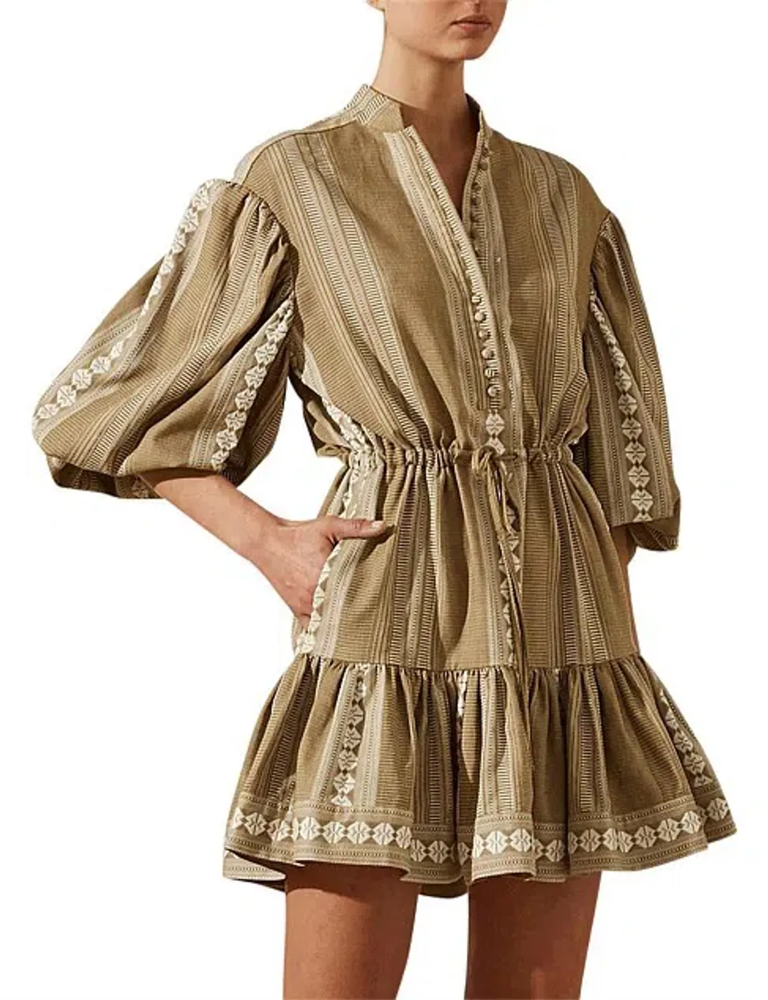 Shona Joy Lizete Balloon Sleeve Drawstring Mini Dress Multi Size 10 for rent on The Volte - main image