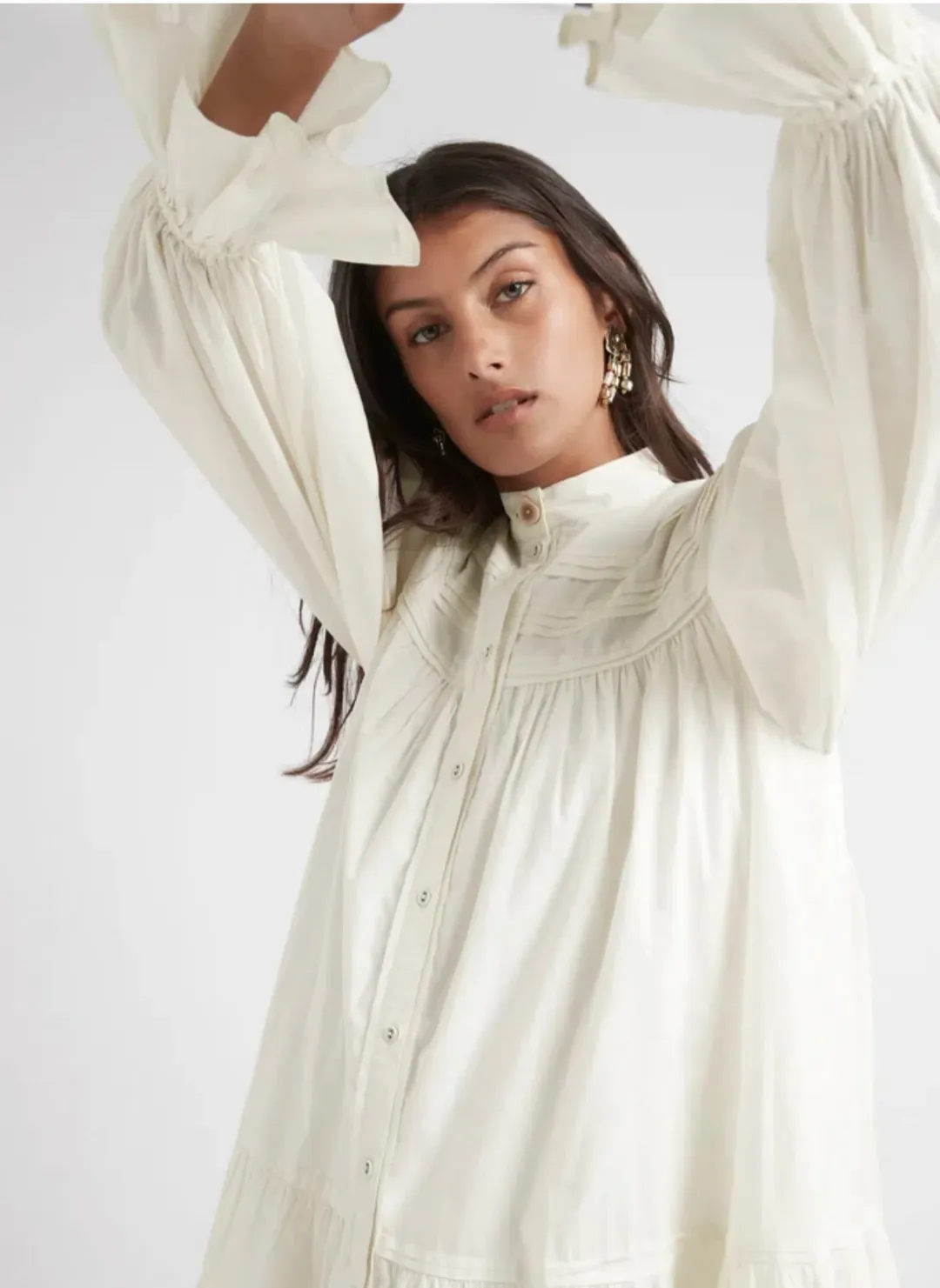 Aje Salita Longsleeve Broderie Smock Dress Ivory Size 10 for rent on The Volte - main image