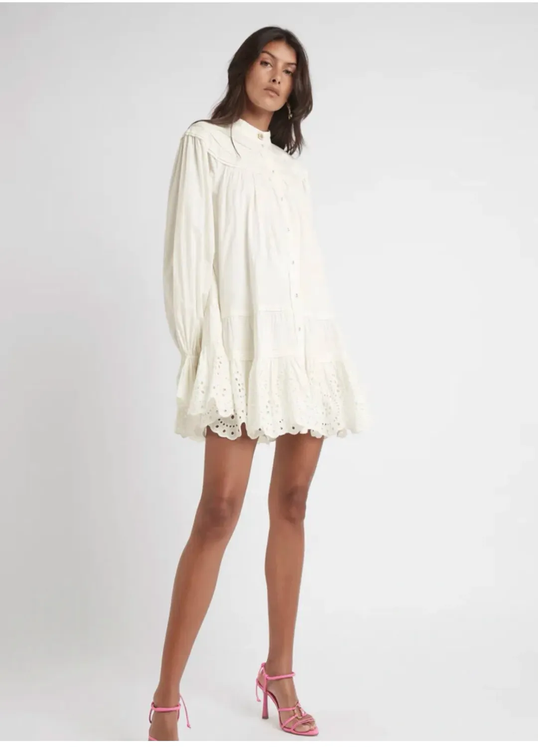 Aje Salita Longsleeve Broderie Smock Dress Ivory Size 10 for rent on The Volte - main image