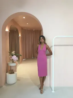 By Johnny String T-back Plunge Midi Dress Pink Size Au 10 for rent on The Volte - image 2