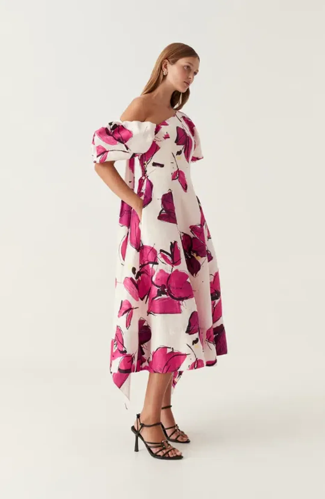 AJE Arista Tulip Sleeve Midi Dress Falling Floral Size 10 for rent on The Volte - main image