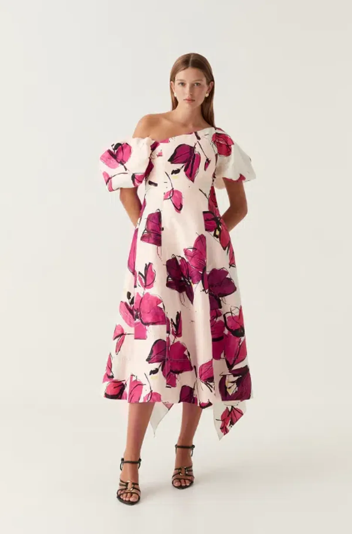 AJE Arista Tulip Sleeve Midi Dress Falling Floral Size 10 for rent on The Volte - main image