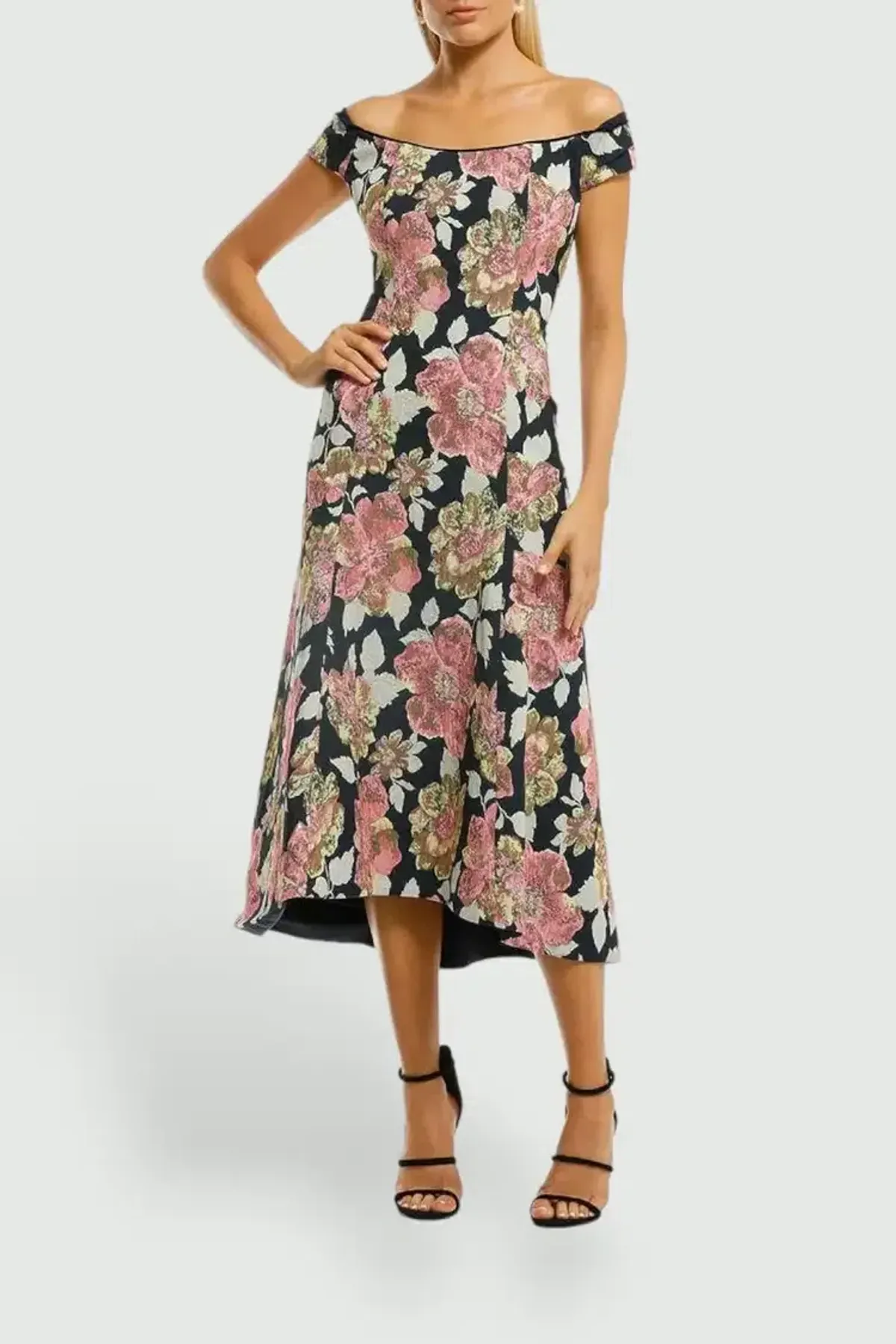 Moss and Spy Beatrice Midi A Line Dress Floral Multi Print Size 8 for rent on The Volte - main image