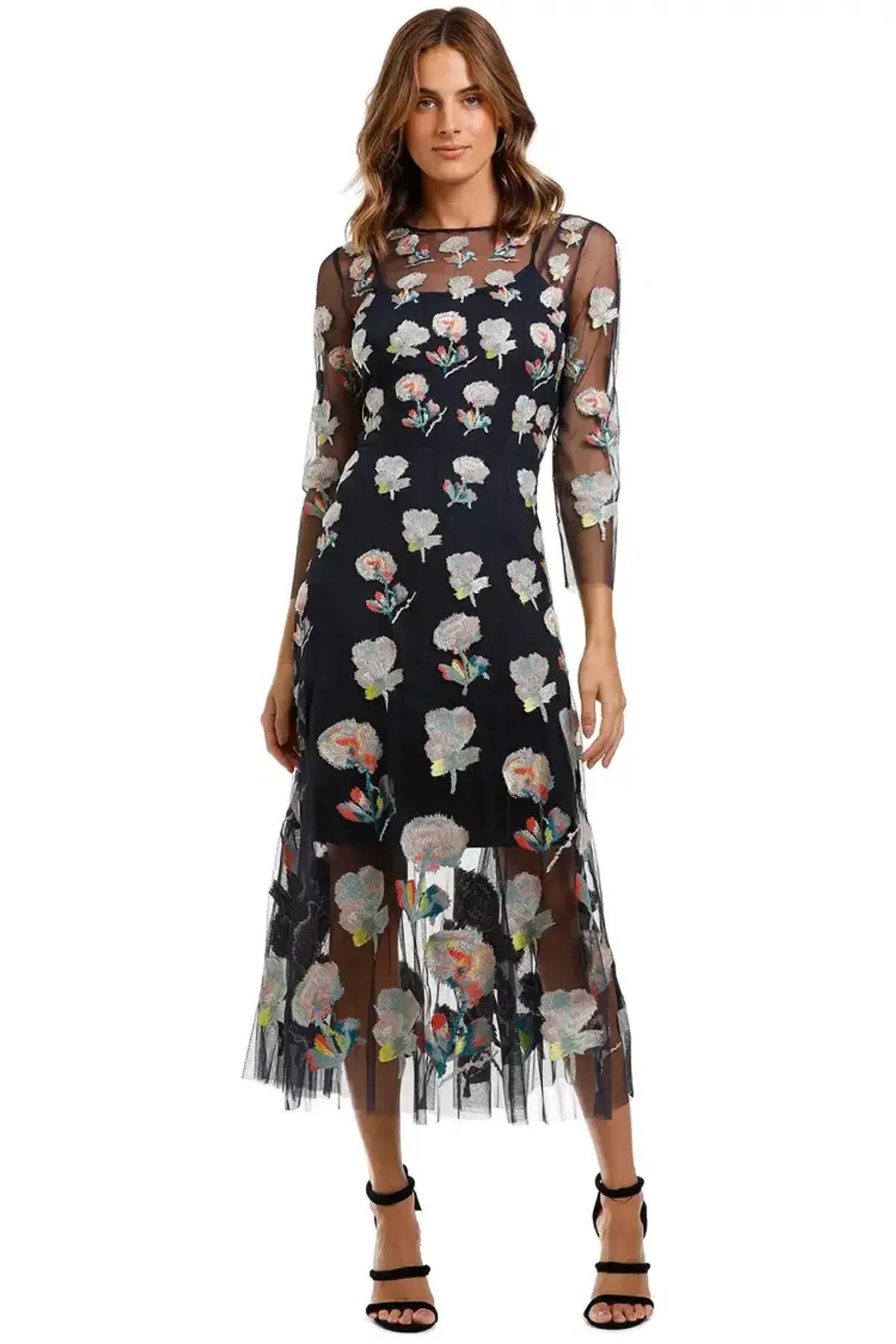 Moss and Spy Monet Dress Ink Multi Florals Multi Navy Size 12 - Image 1