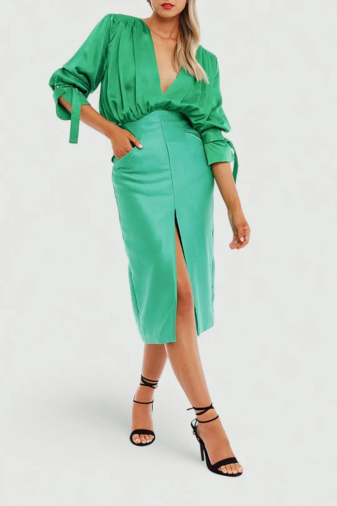 Nicola Finetti Arida Low Plunge Dress Green Size 14 for rent on The Volte - main image
