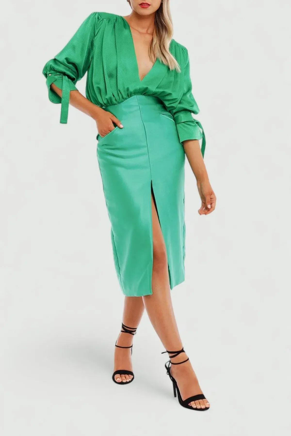Nicola Finetti Arida Low Plunge Dress Green Size 14 for rent on The Volte - main image