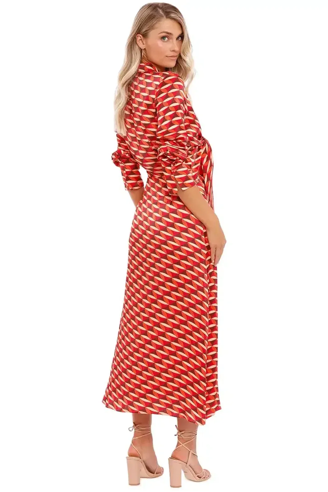 Nicholas Perle Tie Front Midi Dress Geo Print Multi Print Size 14 for rent on The Volte - main image