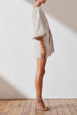MARGOT EMBROIDERED LINEN ONE SHOULDER MINI DRESS size 10 for rent on The Volte - image 2