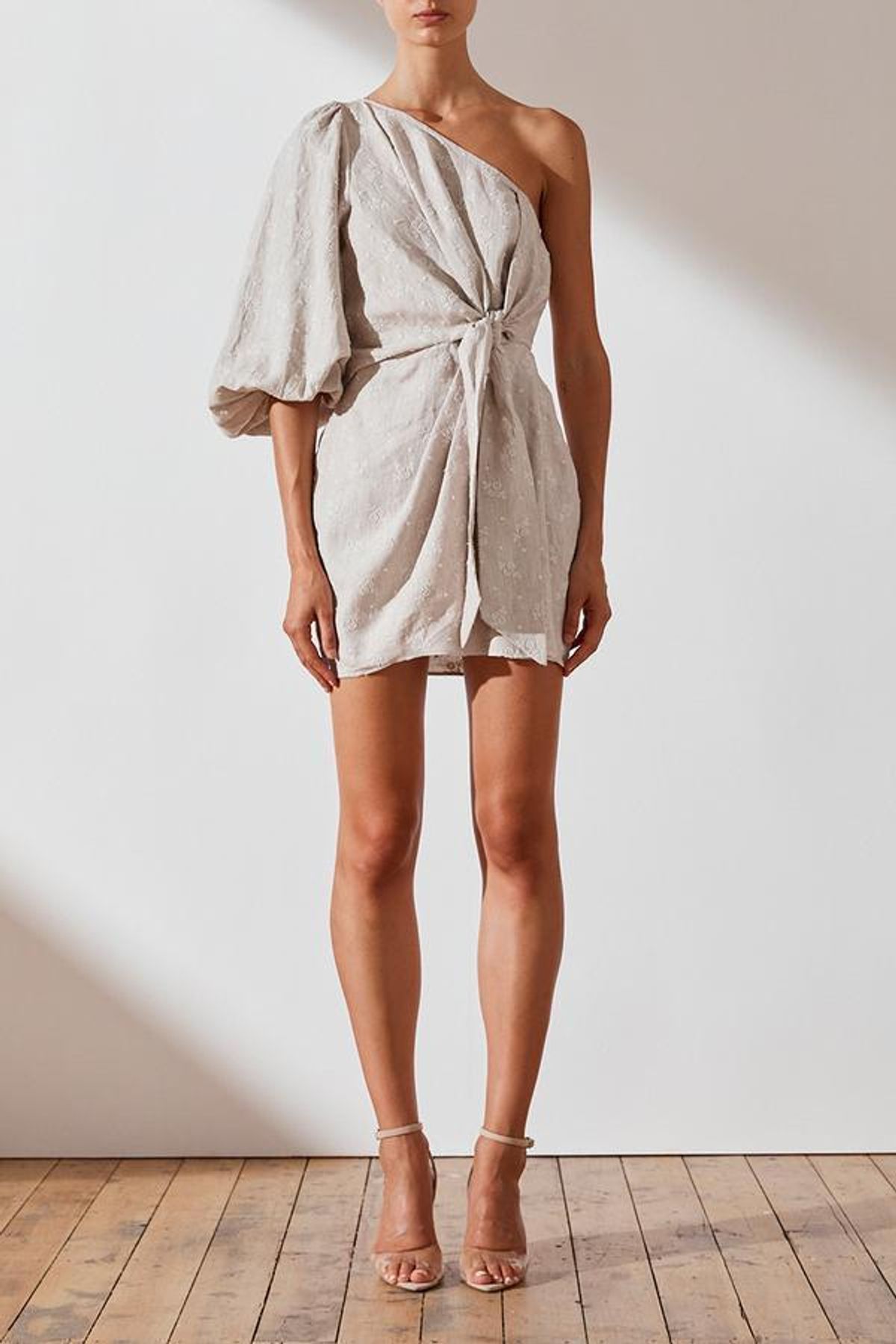 MARGOT EMBROIDERED LINEN ONE SHOULDER MINI DRESS size 10 - Image 3