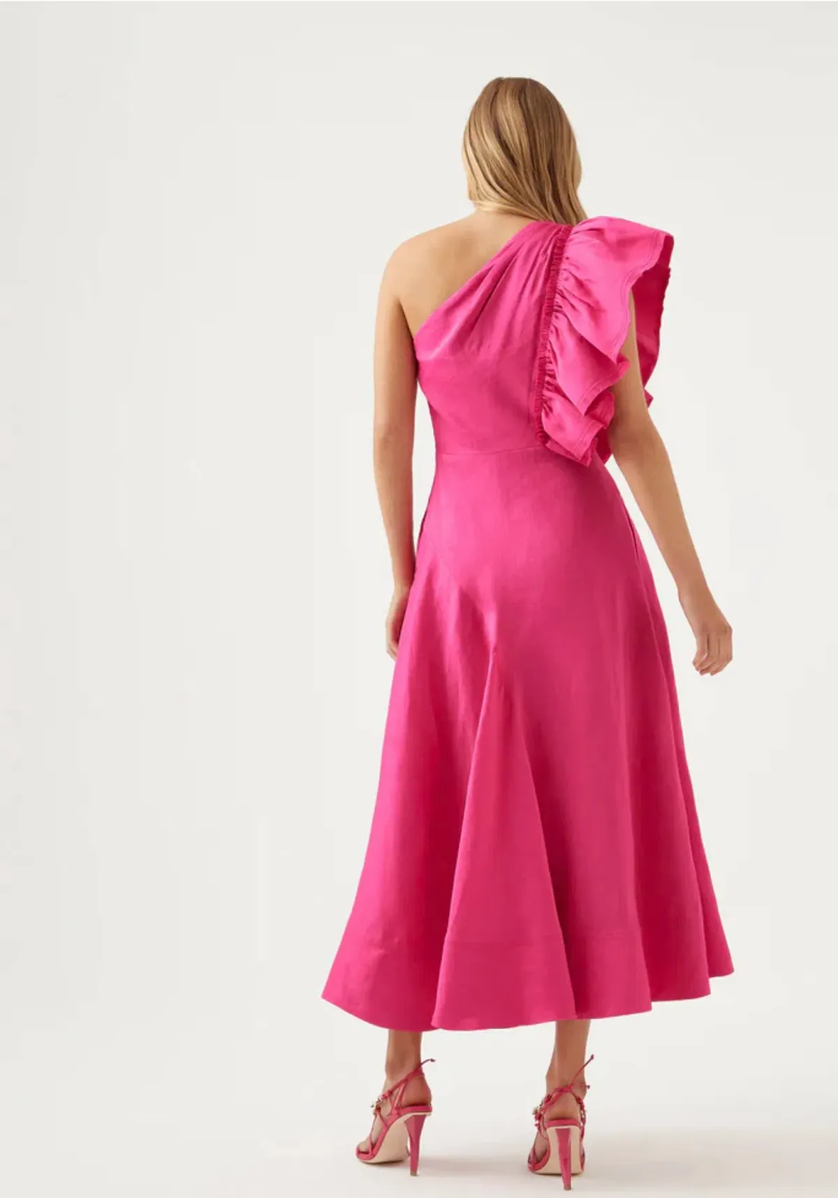 Aje Bonjour Asymmetric Midi Dress Pink Size AU 8 - Image 3
