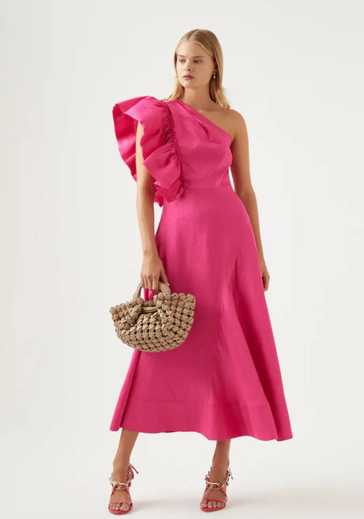 Aje Bonjour Asymmetric Midi Dress Pink Size AU 8 - Image 1