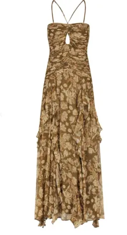 Shona Joy Rosaline Keyhole Frill Maxi Dress in Cumin Multi Size 6 for rent on The Volte - image 5