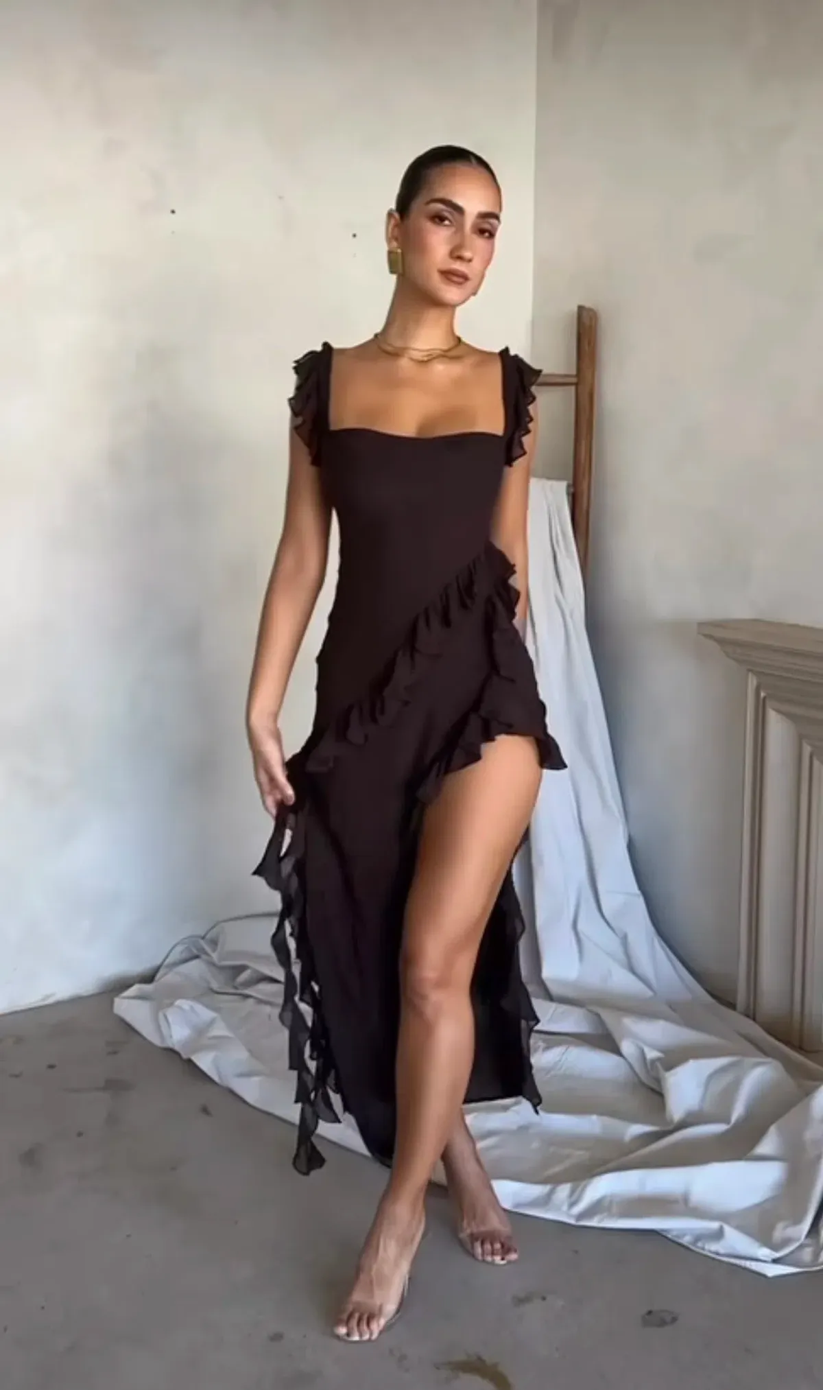 House Of CB Ariela Ruffle Maxi Dress Brown Size S / AU 8 - Image 5