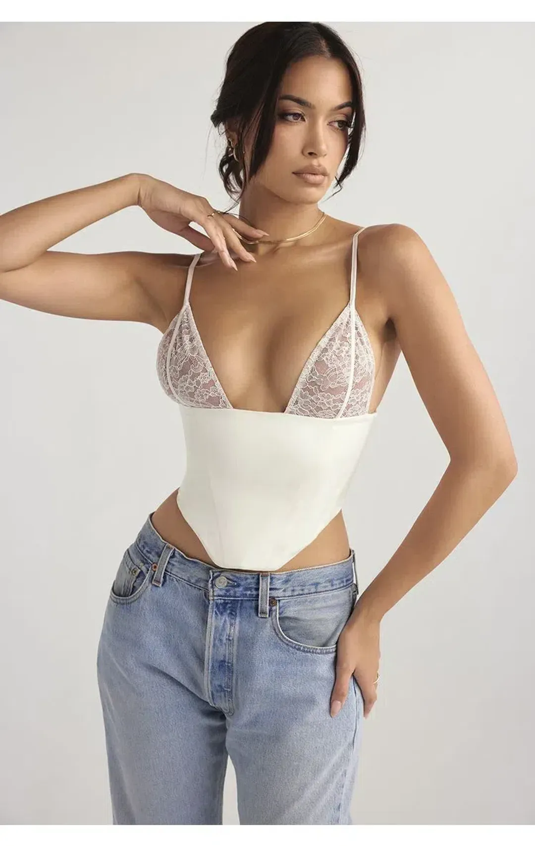 House of CB Emilee Satin and Lace Corset Ivory Size S / AU 8 for rent on The Volte - main image