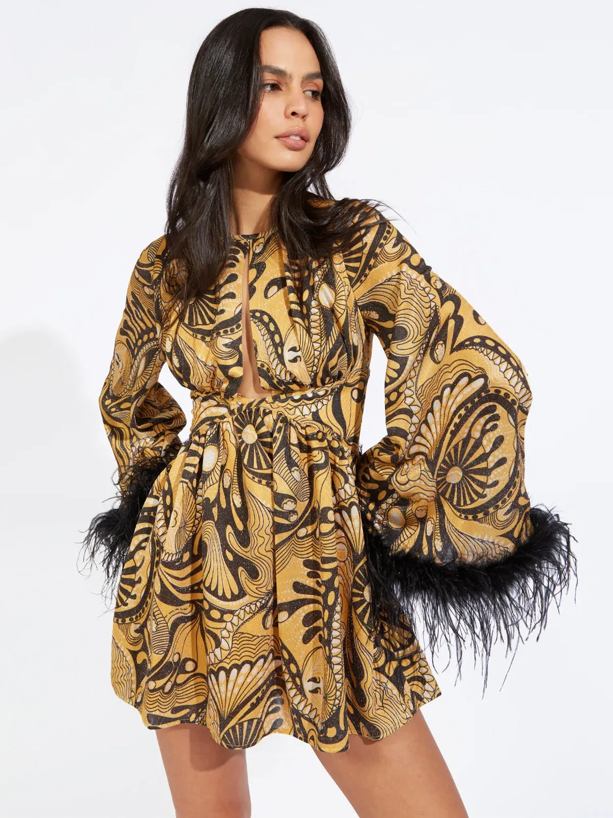 Alice McCall Gold Dust Feather Mini Dress Print Size 14 AU - Image 2