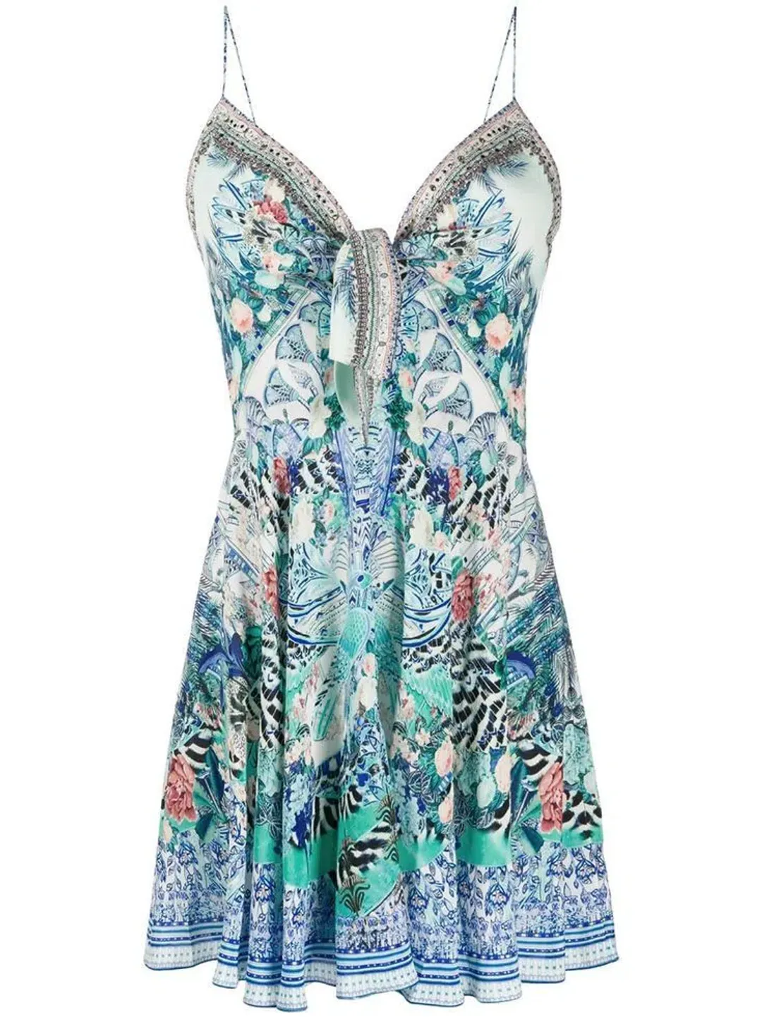 Camilla Tie Front Mini Dress Wings of Luxor Print Size 0 /Au 8 for rent on The Volte - main image