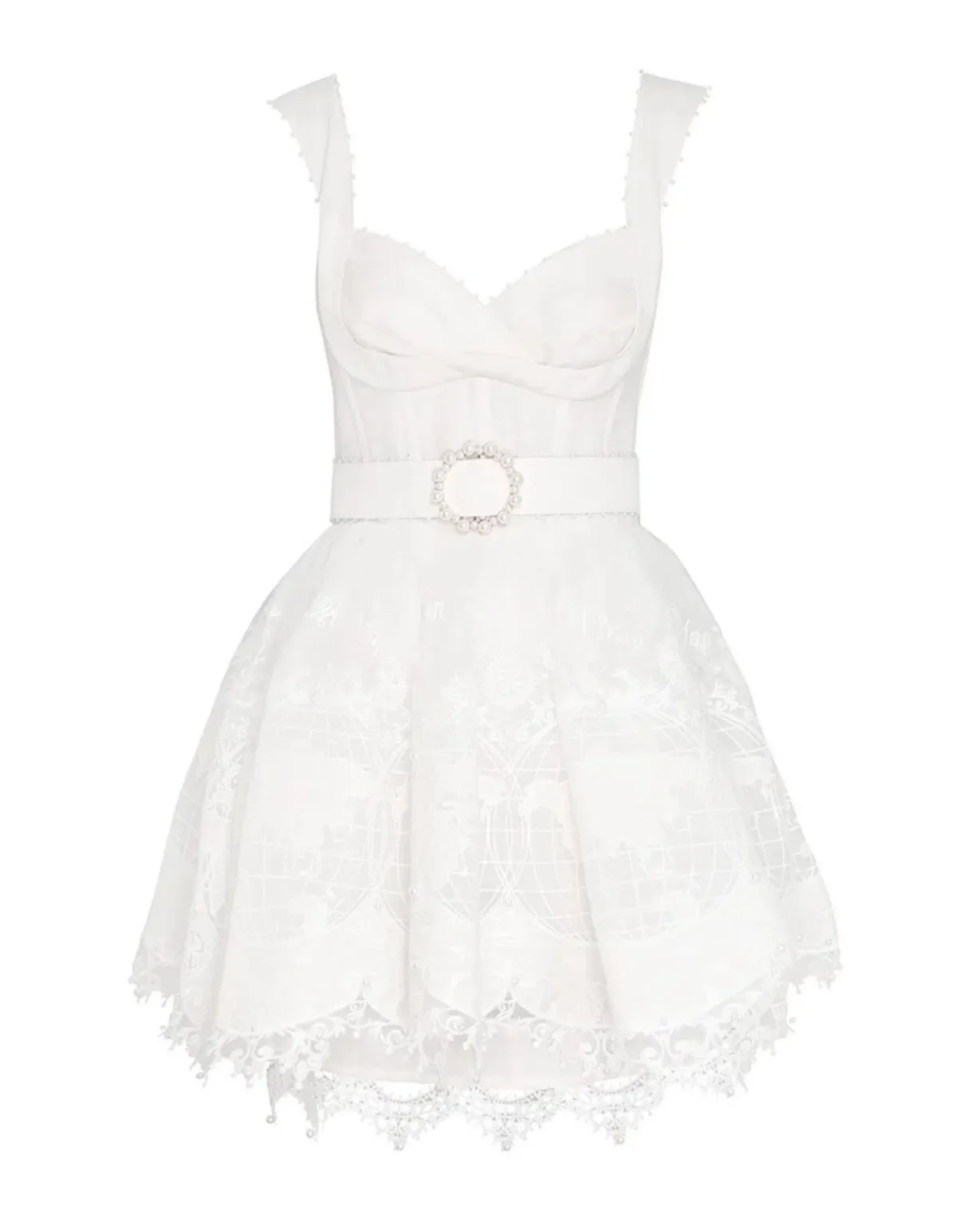Zimmermann High Tide Embroidered Mesh Mini Dress in Ivory Size 0 / Au 8 - Image 4