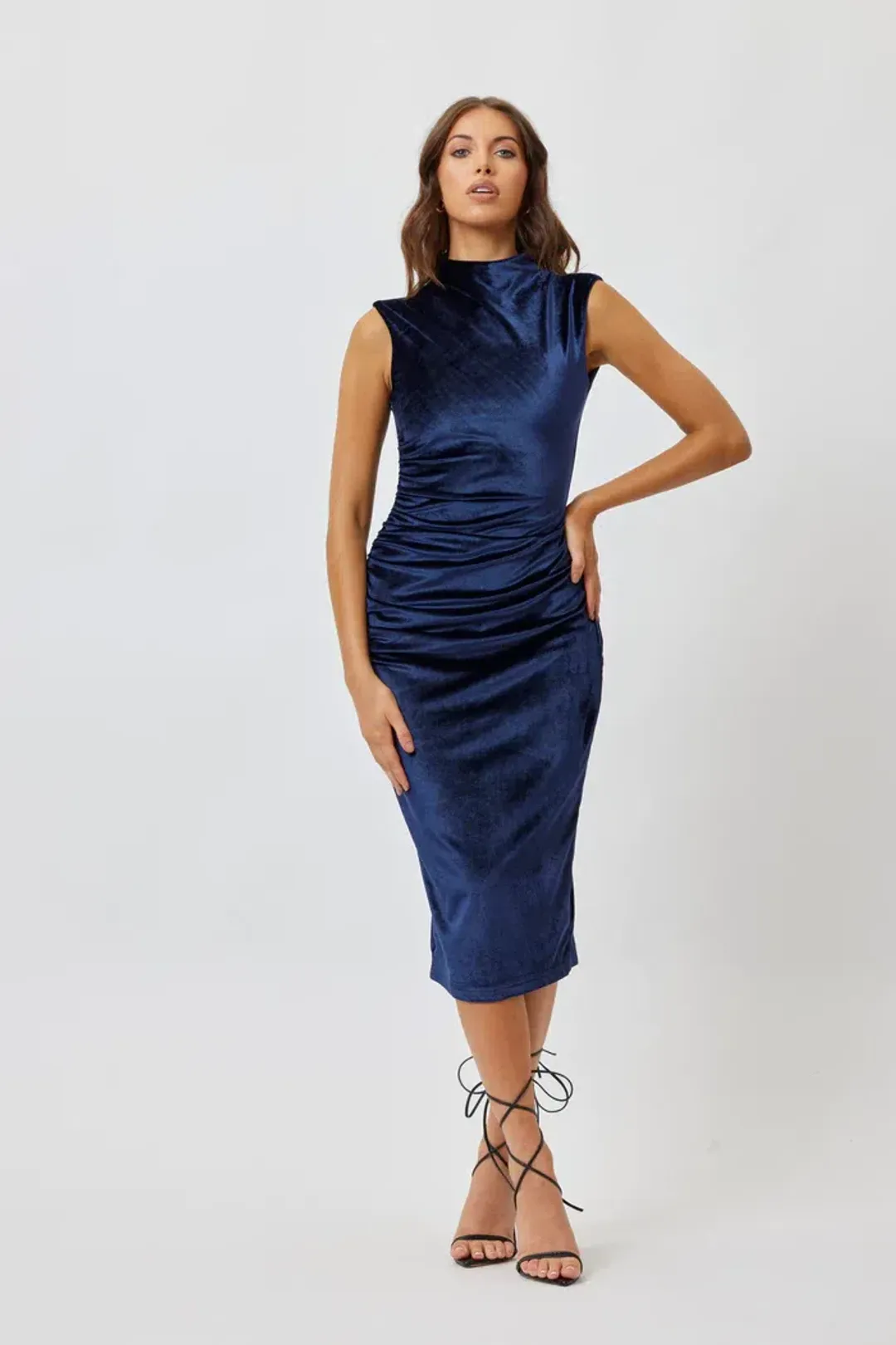 Bianca And Bridgett Velvet Midi Length Dress In Navy Size 16 for rent on The Volte - main image