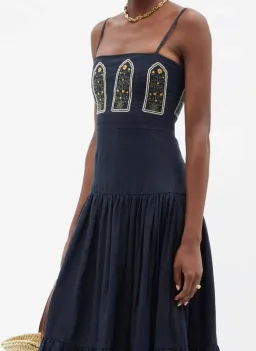Agua By Agua Bendita Lima Margarita Embroidered Linen Maxi Dress Blue Size 8 for rent on The Volte - image 3
