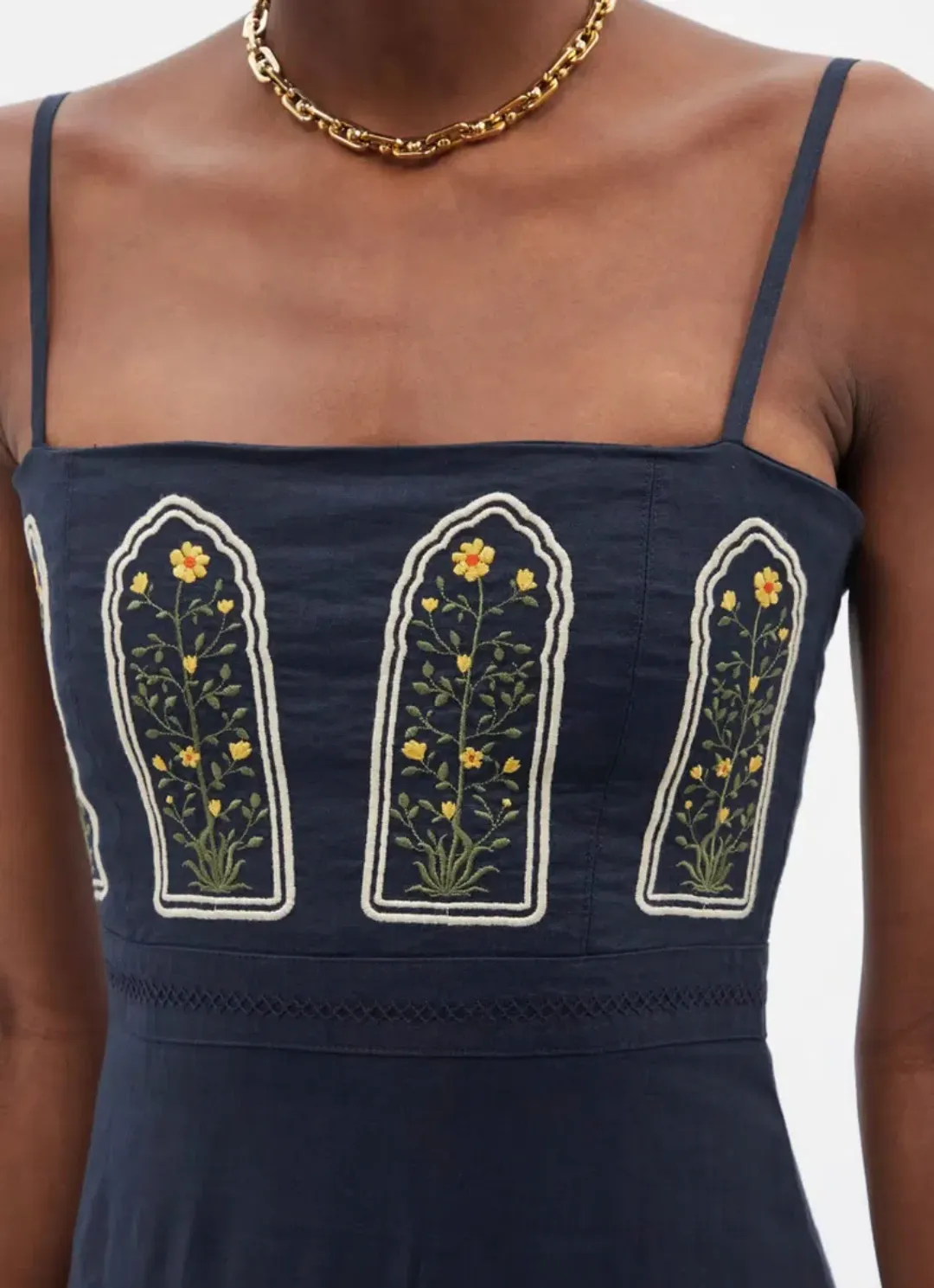 Agua By Agua Bendita Lima Margarita Embroidered Linen Maxi Dress Blue Size 8 for rent on The Volte - main image