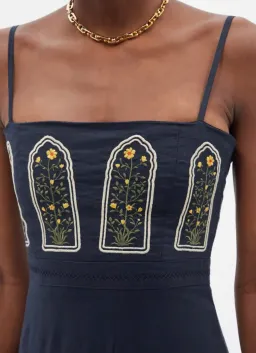 Agua By Agua Bendita Lima Margarita Embroidered Linen Maxi Dress Blue Size 8 for rent on The Volte - image 2