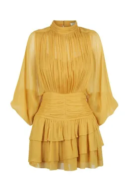 Shona Joy Iris Long Sleeve Ruched Mini Dress Saffron Yellow Size 12 for rent on The Volte - image 3