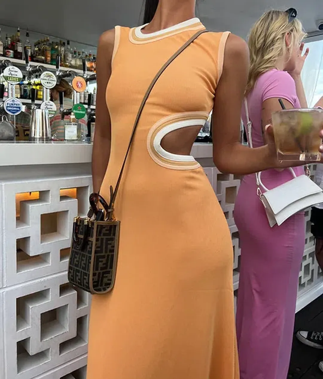 Christopher Esber Skewed Neck Multi Bind Dress Orange Size AU 4 for rent on The Volte - main image