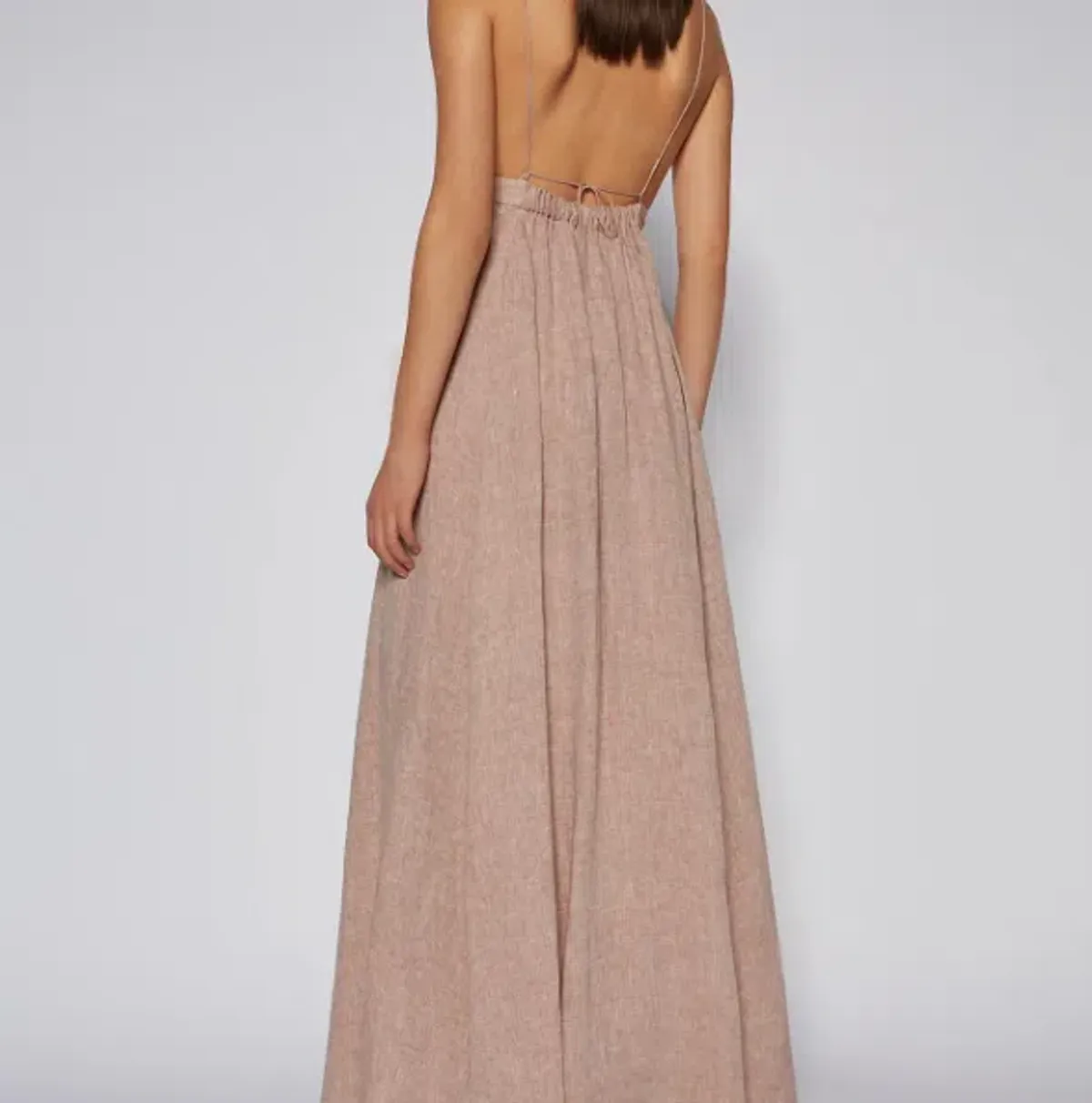 Scanlan Theodore Italian Linen Shoestring Dress Cappuccino Size 6 - Image 3