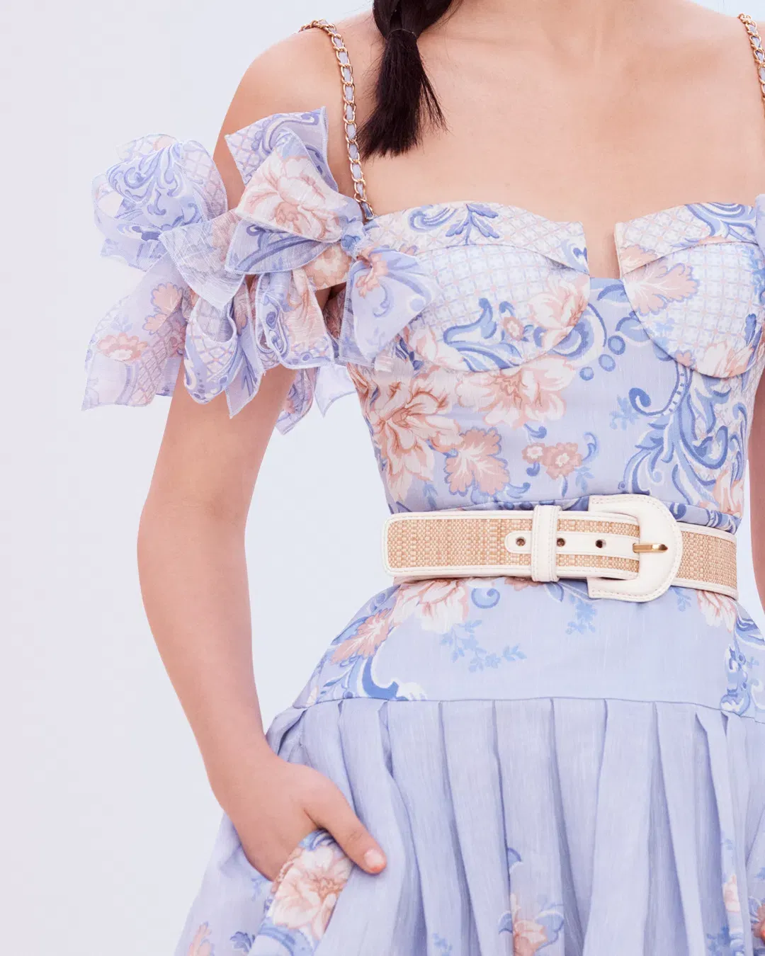 Zimmermann Postcard Bow Bodice Dress in Swirl Floral Blue Size 0/AU 8 for rent on The Volte - main image