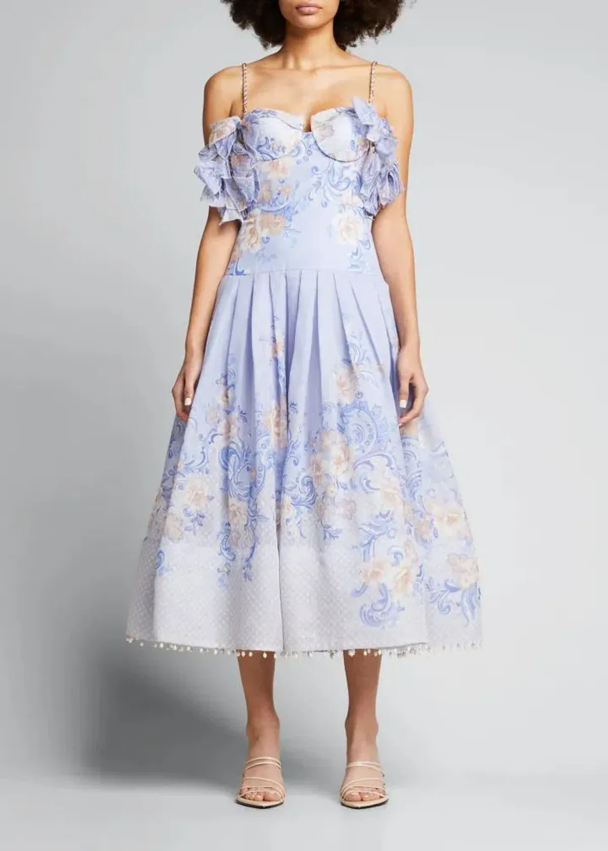 Zimmermann Postcard Bow Bodice Dress in Swirl Floral Blue Size 0/AU 8 - Image 1